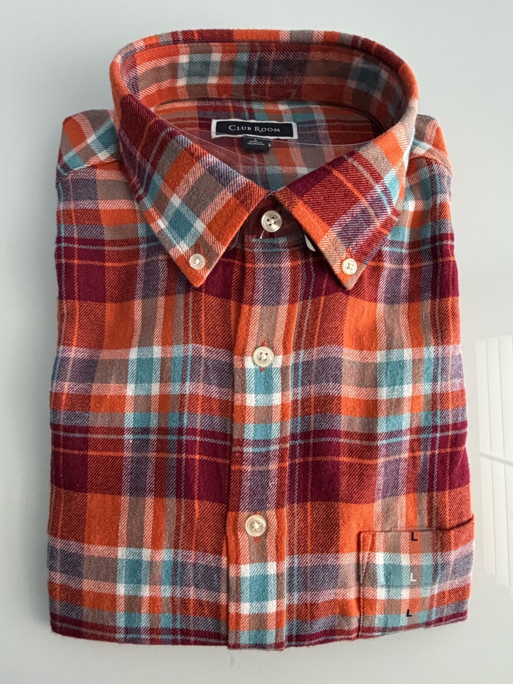 Club Room Men's Orange Regular-Fit Plaid Flannel Shirt Size Large